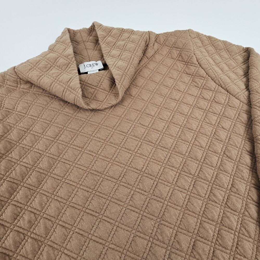 J Crew Womens Small Quilted Mock Neck Pullover Sweater Camel Brown Textured